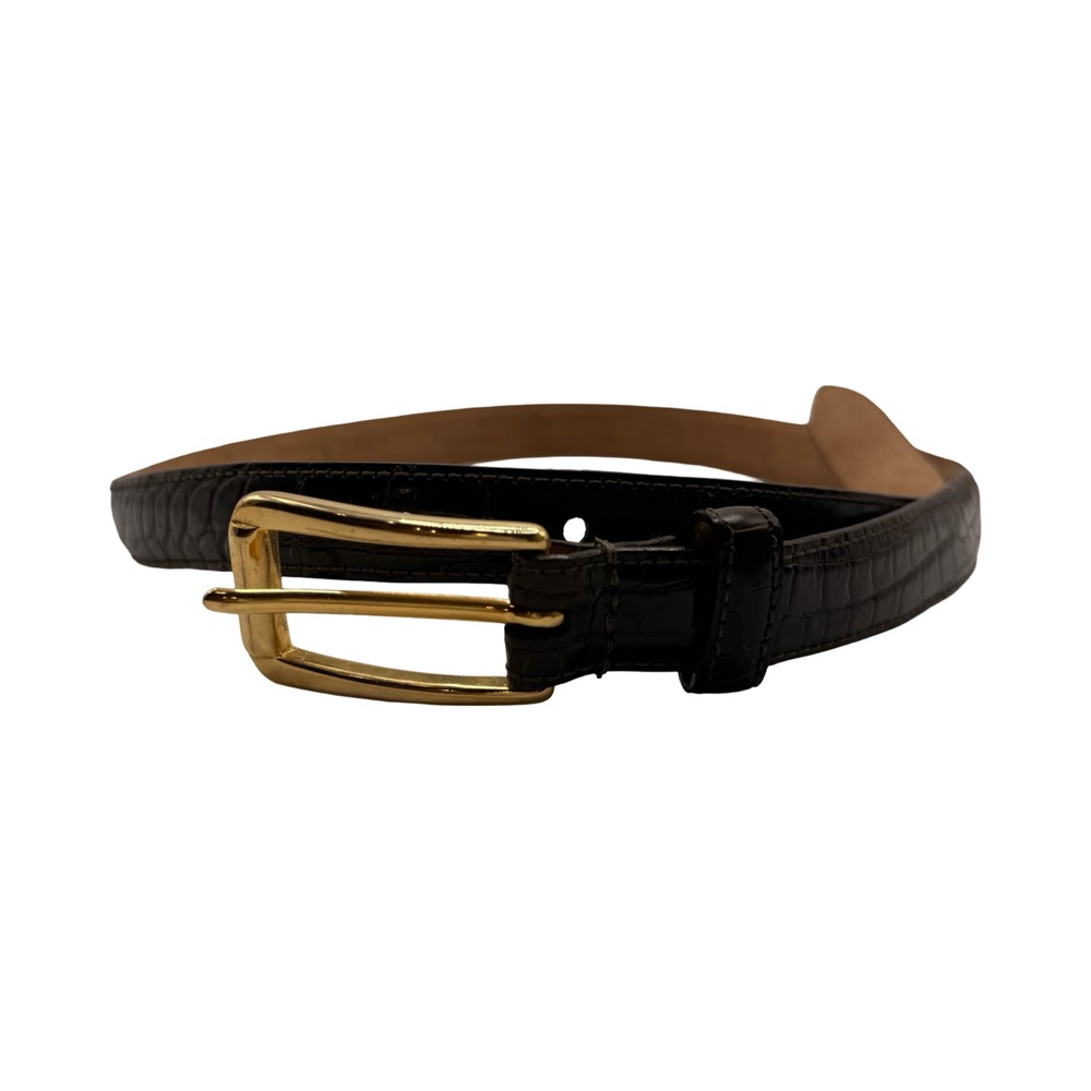 WCM New York Womens Dark Brown Alligator .75 inch Belt Size S Brass Buckle